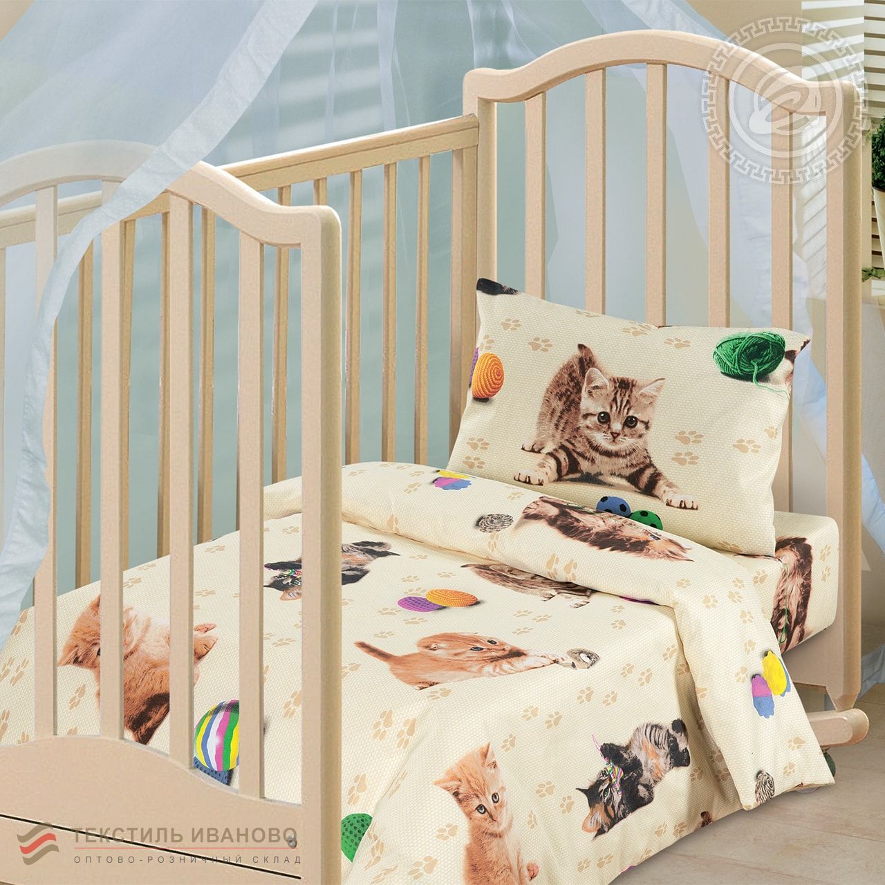  Комплект детского постельного белья Усатый-полосатый бязь ясельная, фото 1 