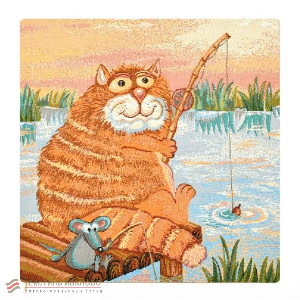  Наволочка гобелен 50х50 Кот на рыбалке, фото 1 